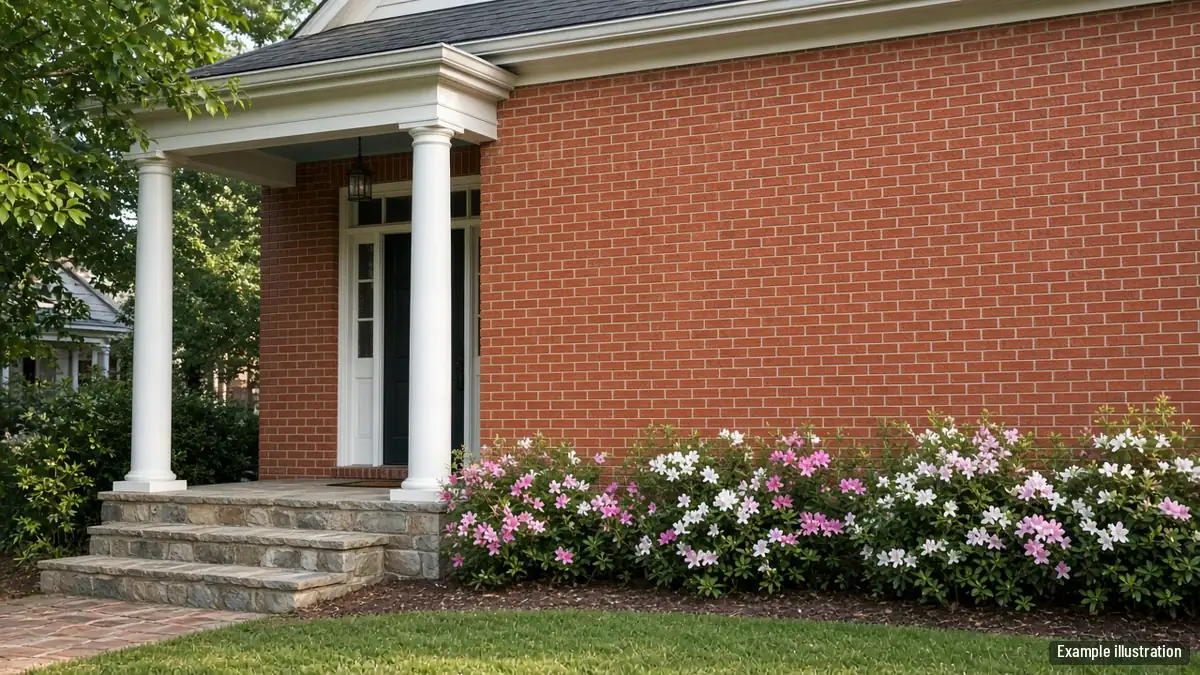 Older red brick home with cleaned brick walls and a stone front step